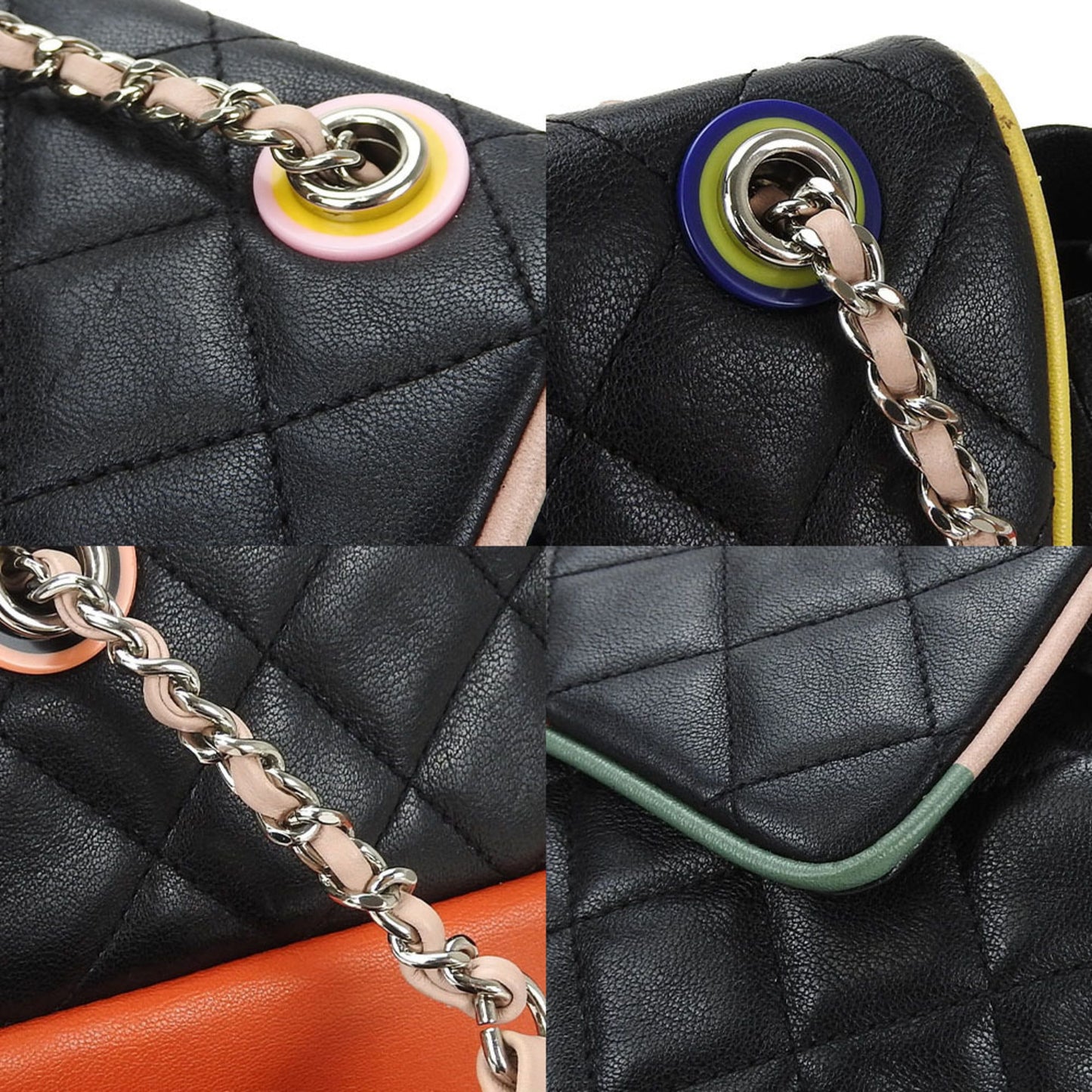 CHANEL backpack rucksack matelasse here mark lambskin leather 23 series black multicolor quilting ladies bag