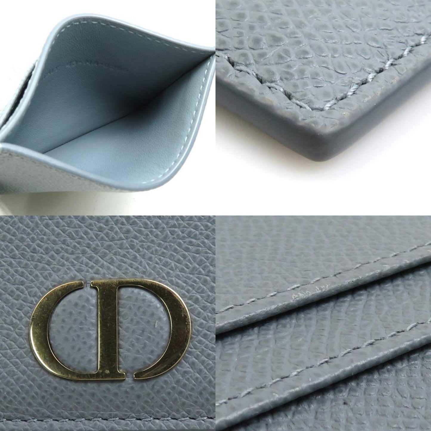 CHRISTIAN DIOR Card Case Pass Leather Blue Gray Ladies