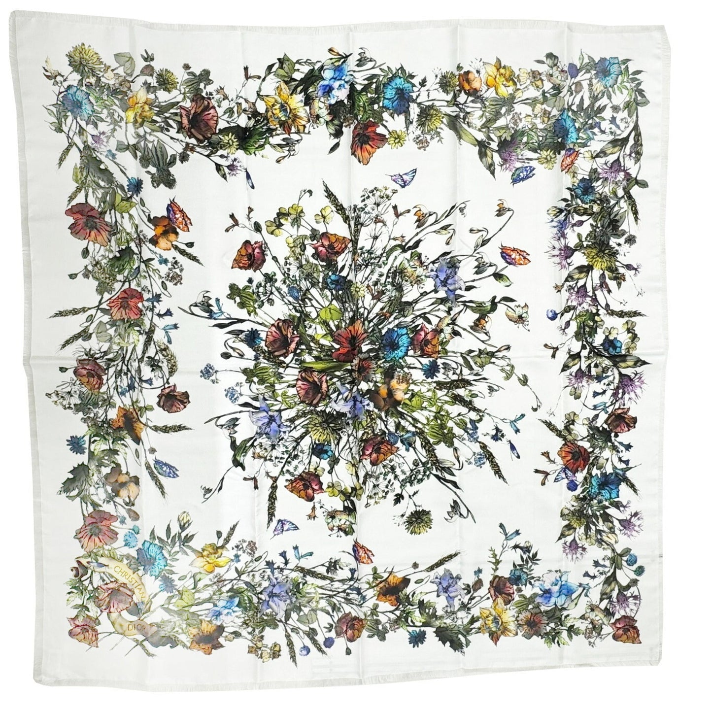CHRISTIAN DIOR Flower Large Scarf 140cm White Silk 100% Women's