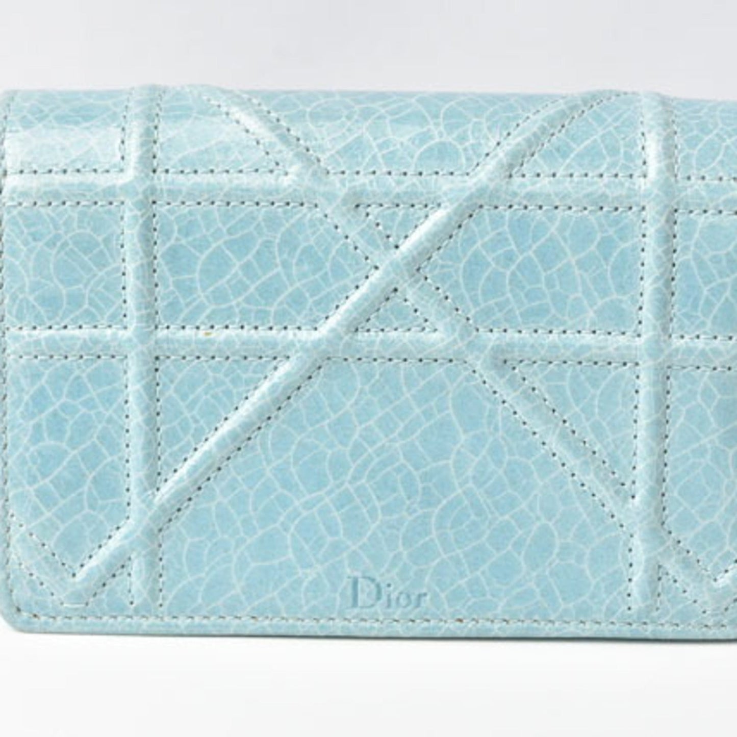 Christian Dior Chain Pouch Cannage Patent Leather Light Blue