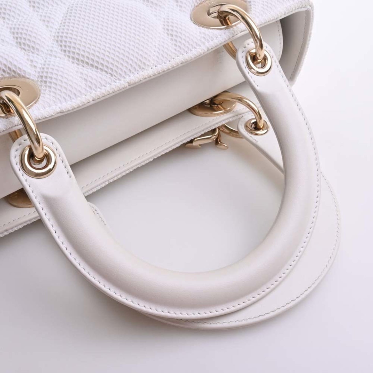 CHRISTIAN DIOR LADY D-LITE Cannage Canvas Leather Medium 2WAY Handbag M0565OTID White Ladies