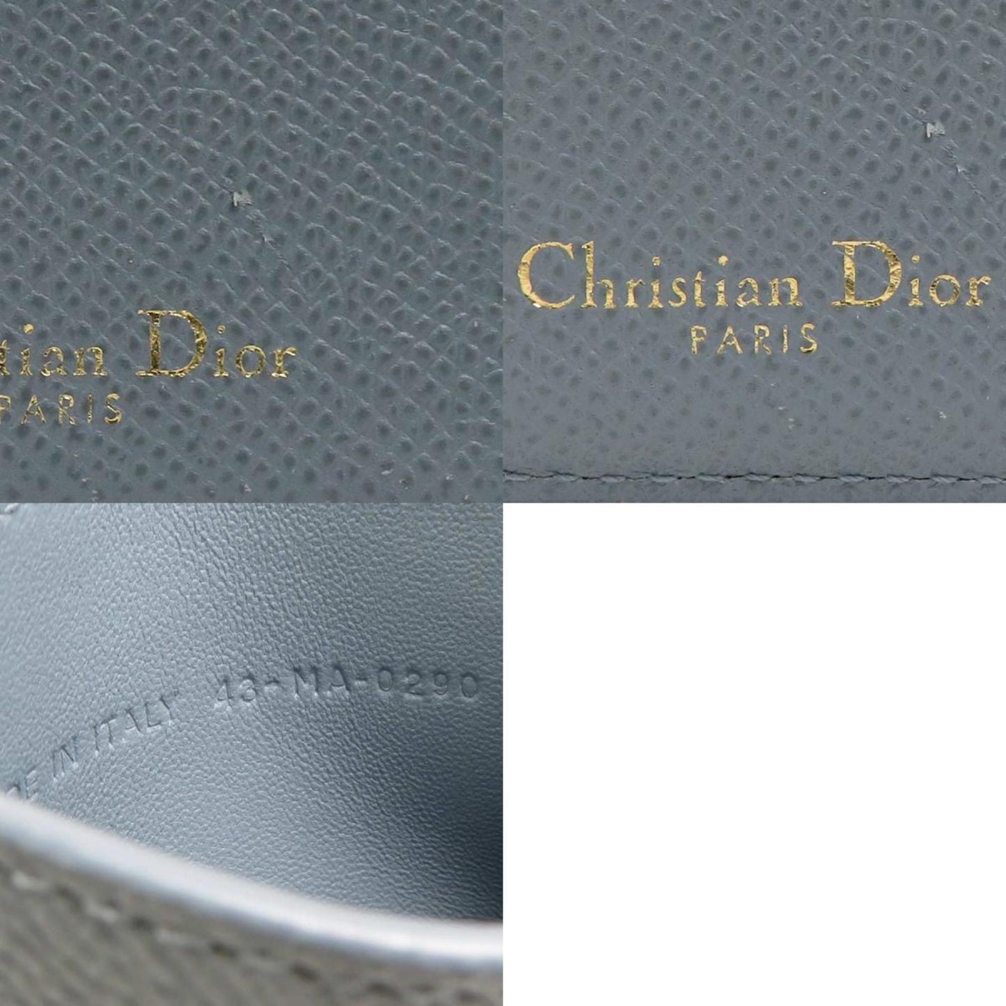 CHRISTIAN DIOR Card Case Pass Leather Blue Gray Ladies