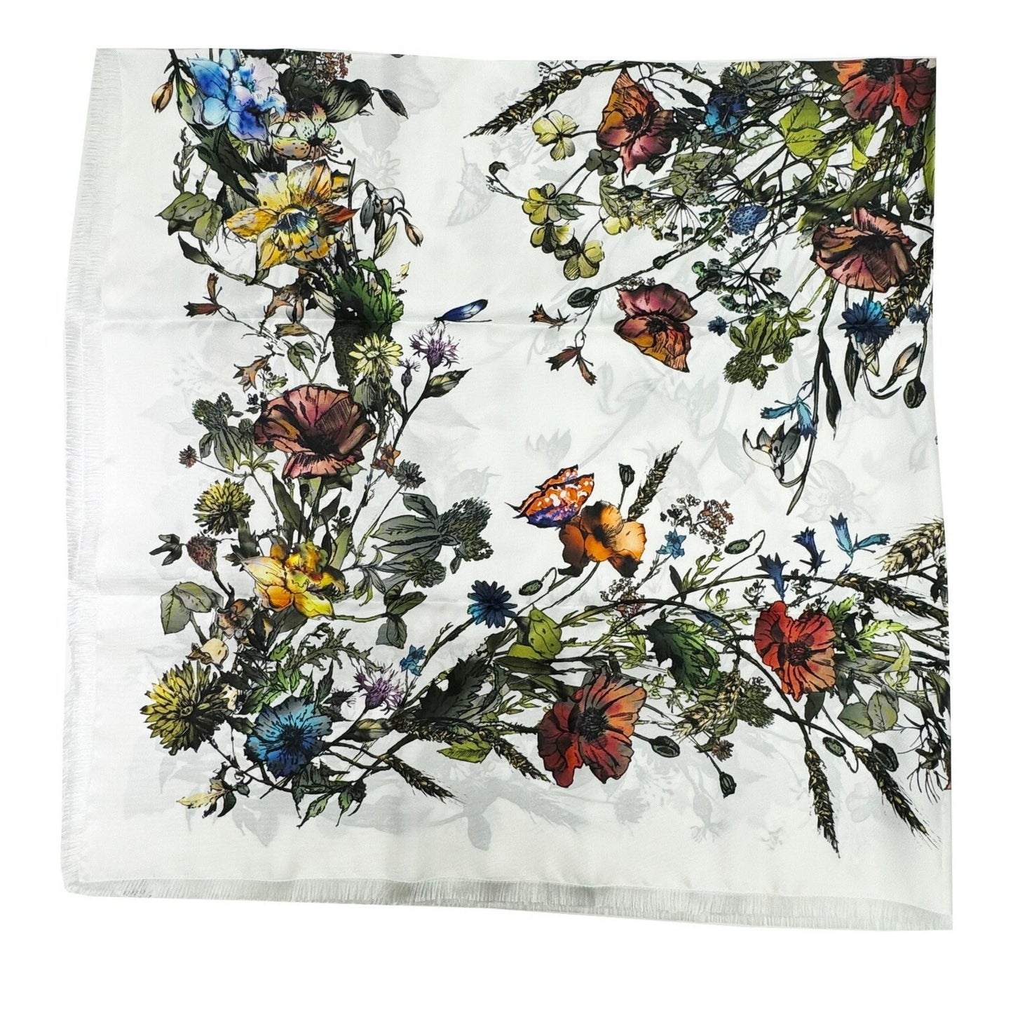 CHRISTIAN DIOR Flower Large Scarf 140cm White Silk 100% Women's