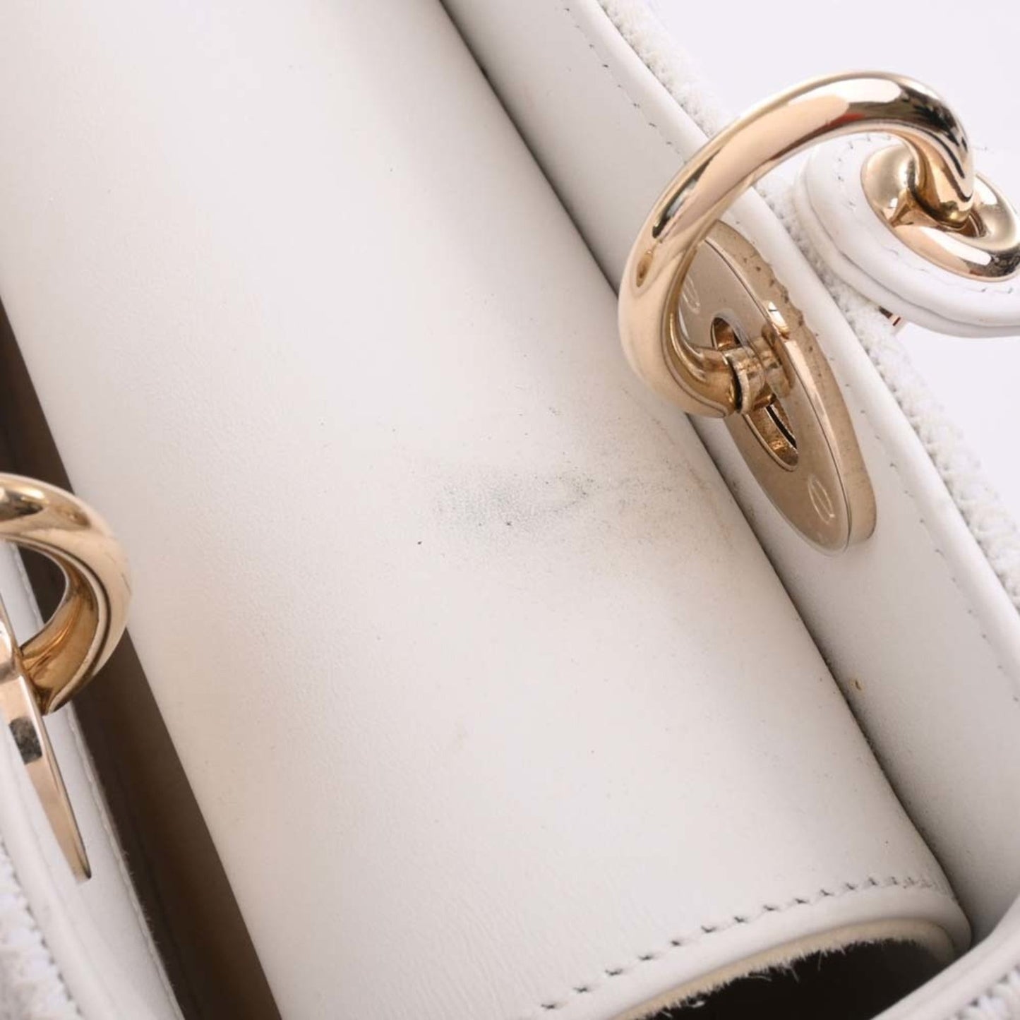 CHRISTIAN DIOR LADY D-LITE Cannage Canvas Leather Medium 2WAY Handbag M0565OTID White Ladies