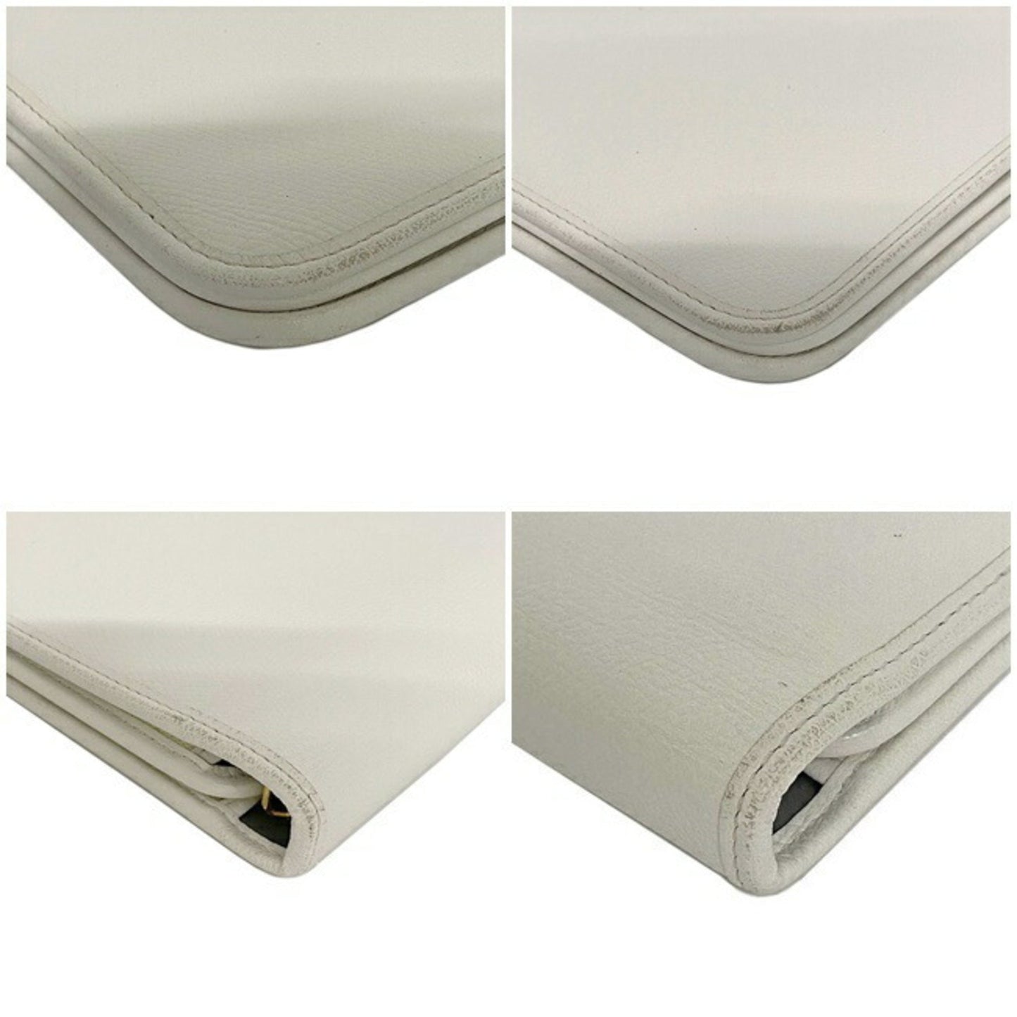 Christian Dior Clutch Bag White Gold Flap Leather Plate Ladies