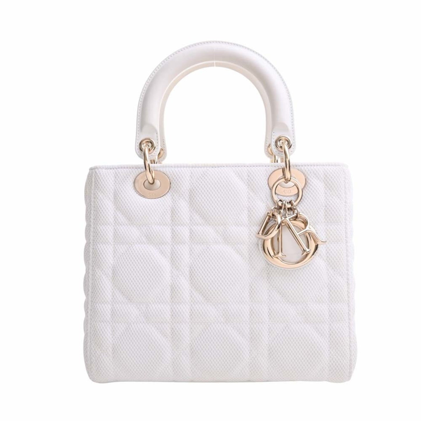CHRISTIAN DIOR LADY D-LITE Cannage Canvas Leather Medium 2WAY Handbag M0565OTID White Ladies