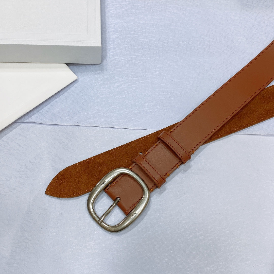 CL LARGE 35 MM BELT IN BRONZE BROWN CALFSKIN LIGHT GOLD HARDWARE