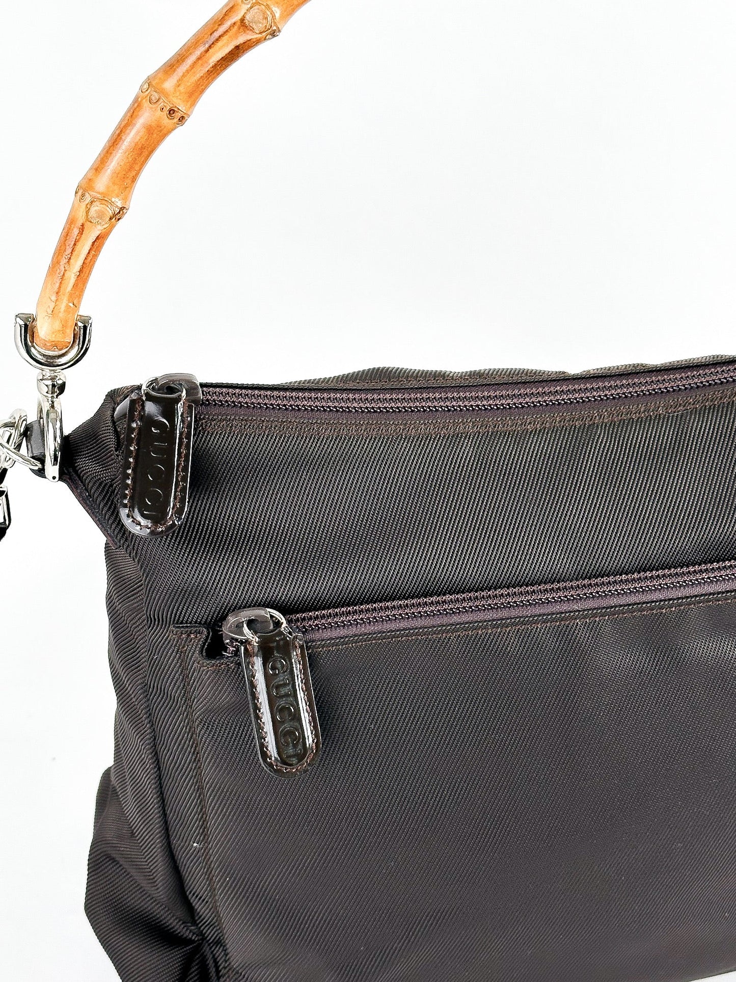 Gucci Brown Nylon & Leather Bamboo Shoulder Bag