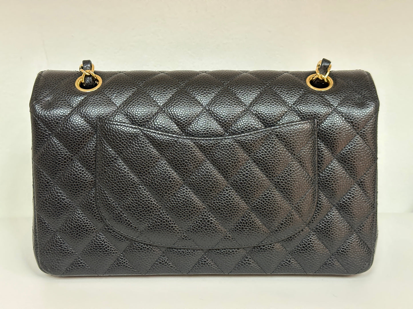 Chanel Medium Size Classic Quilted Caviar Double Flap Bag Black 3022 holo card