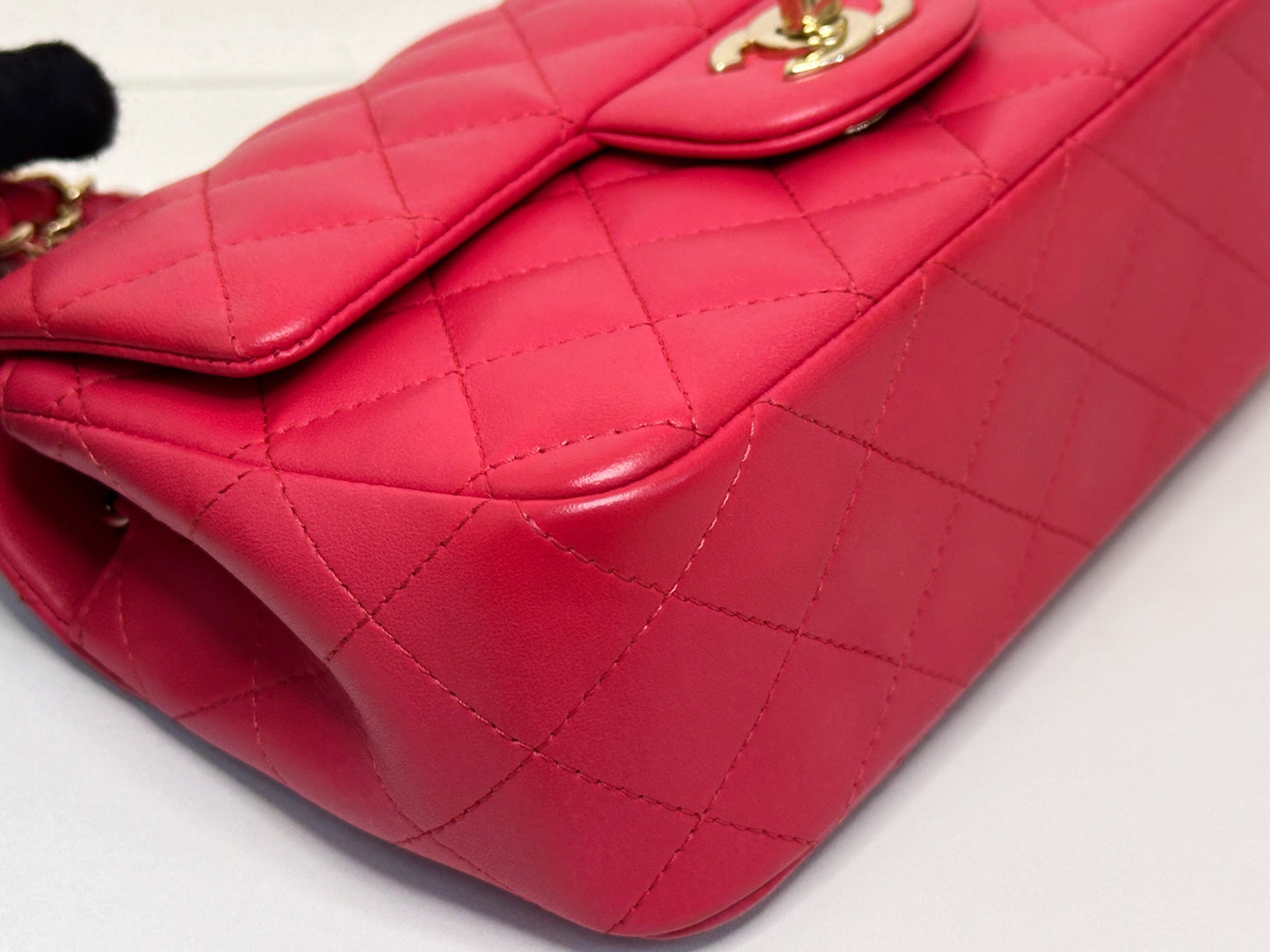 CHANEL Lambskin Quilted Mini Rectangular Flap Red 2491 holo card