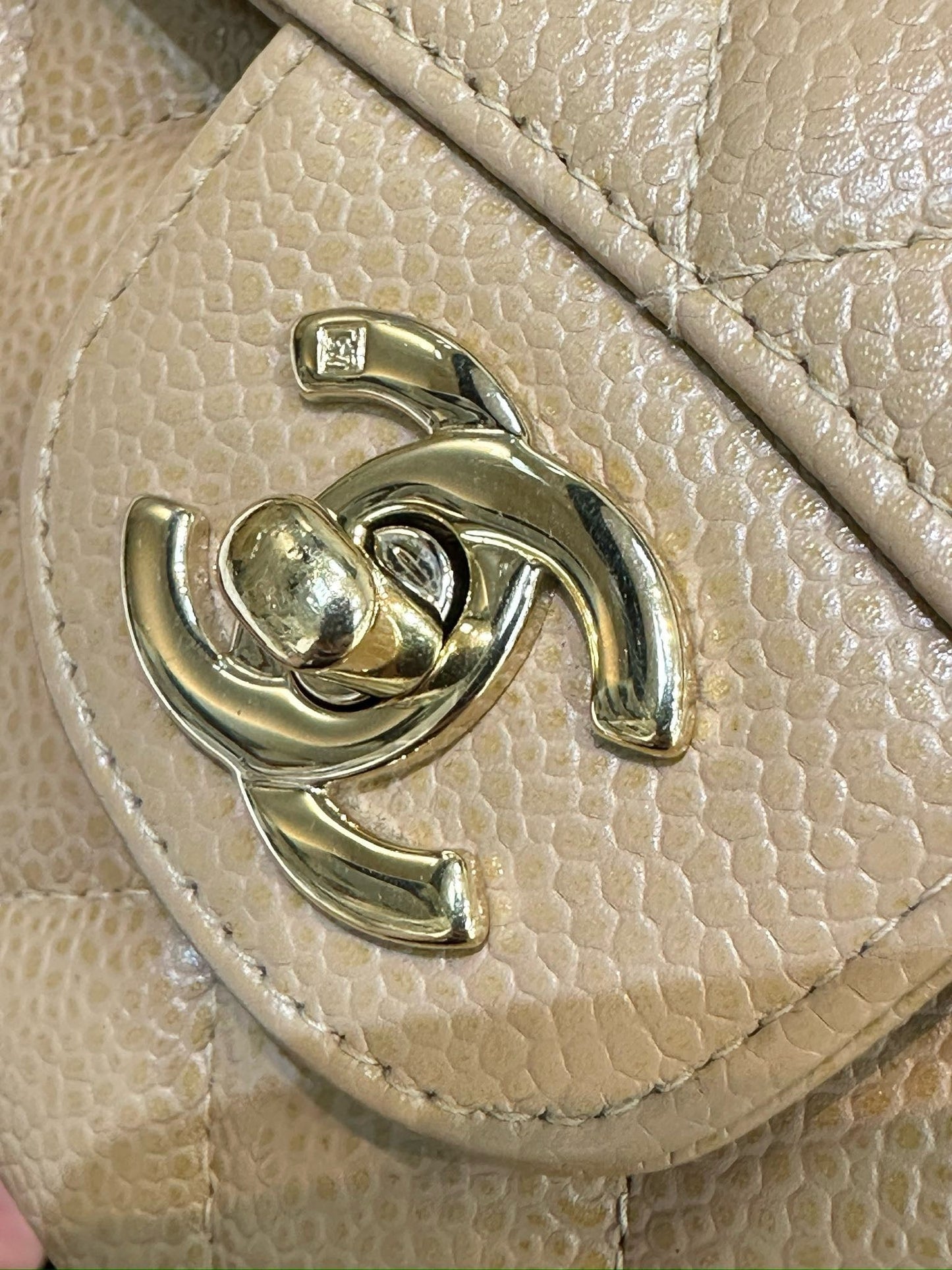 Chanel Medium Caviar Quilted Double Flap Beige Bag 866 Holo