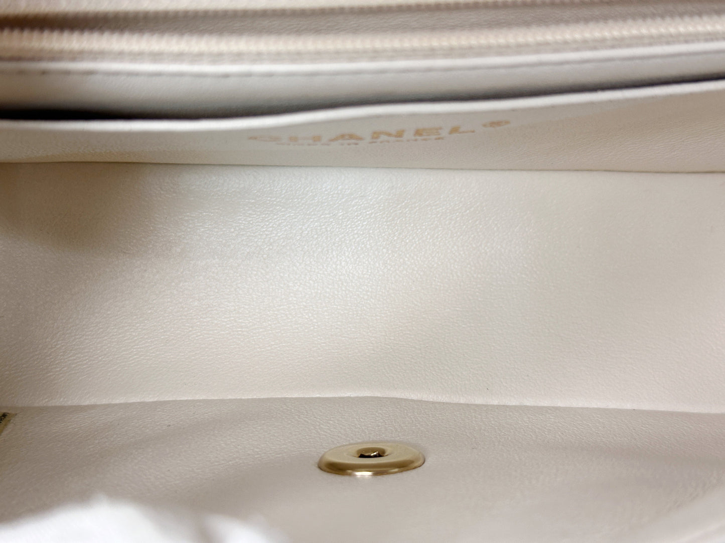 Chanel Mini Rectangular Caviar Classic White GHW 2382 holo card