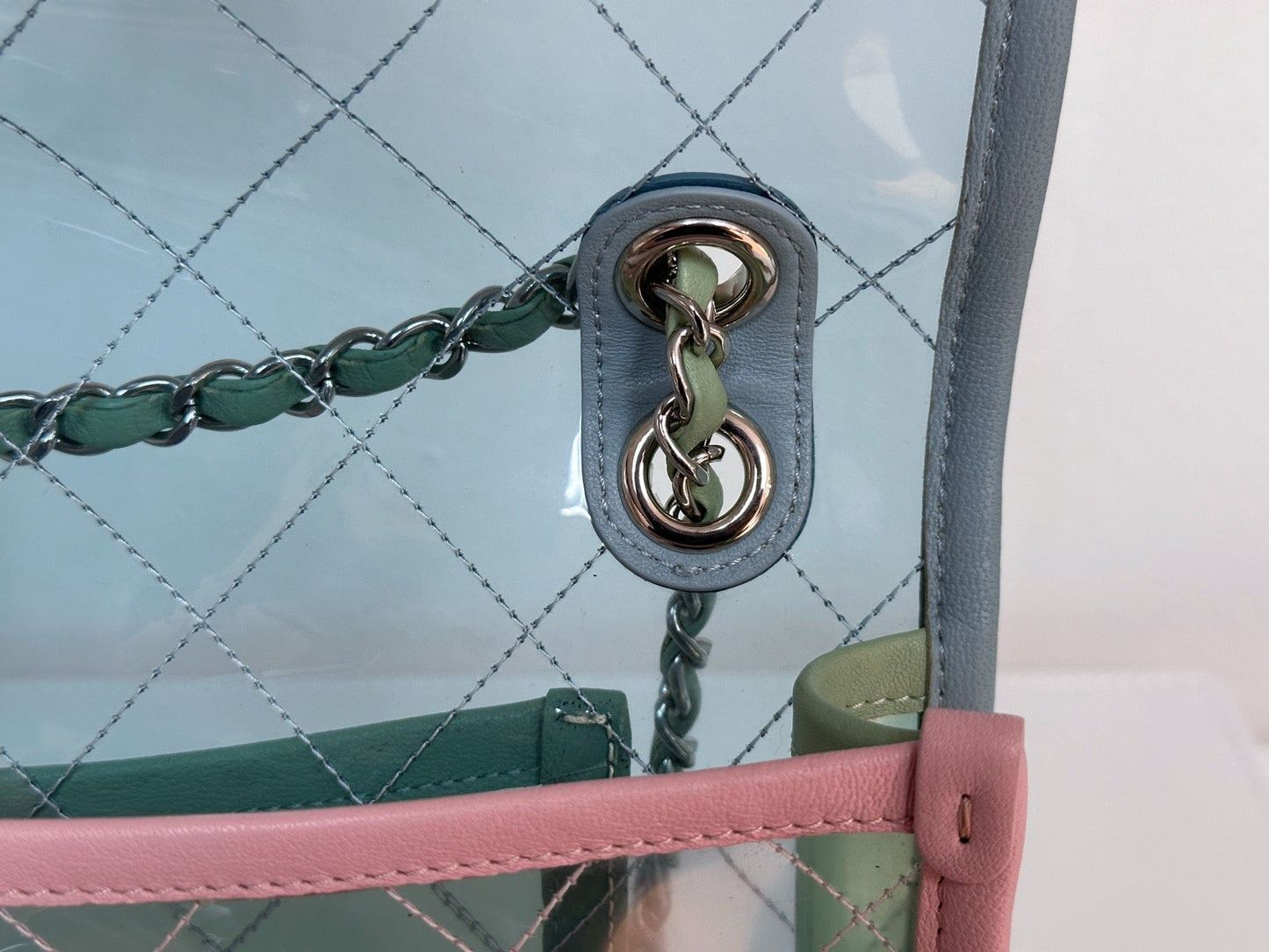 Chanel Coco Splash PVC Medium Flap Bag Pink/Blue/Green Holo card 2569