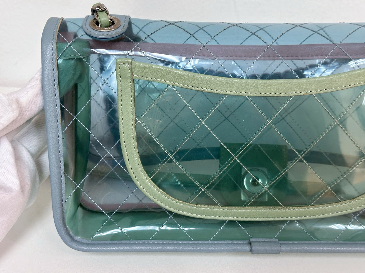 Chanel Coco Splash PVC Medium Flap Bag Pink/Blue/Green Holo card 2569