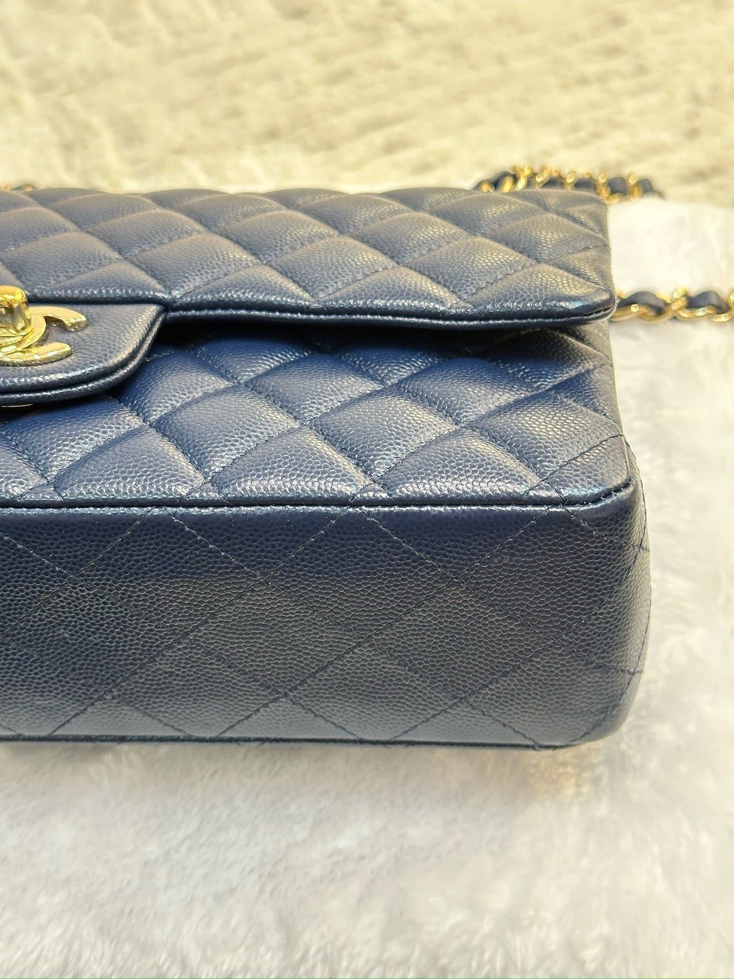 Chanel Medium Classic Caviar Double Flap Navy Blue Bag LGHW