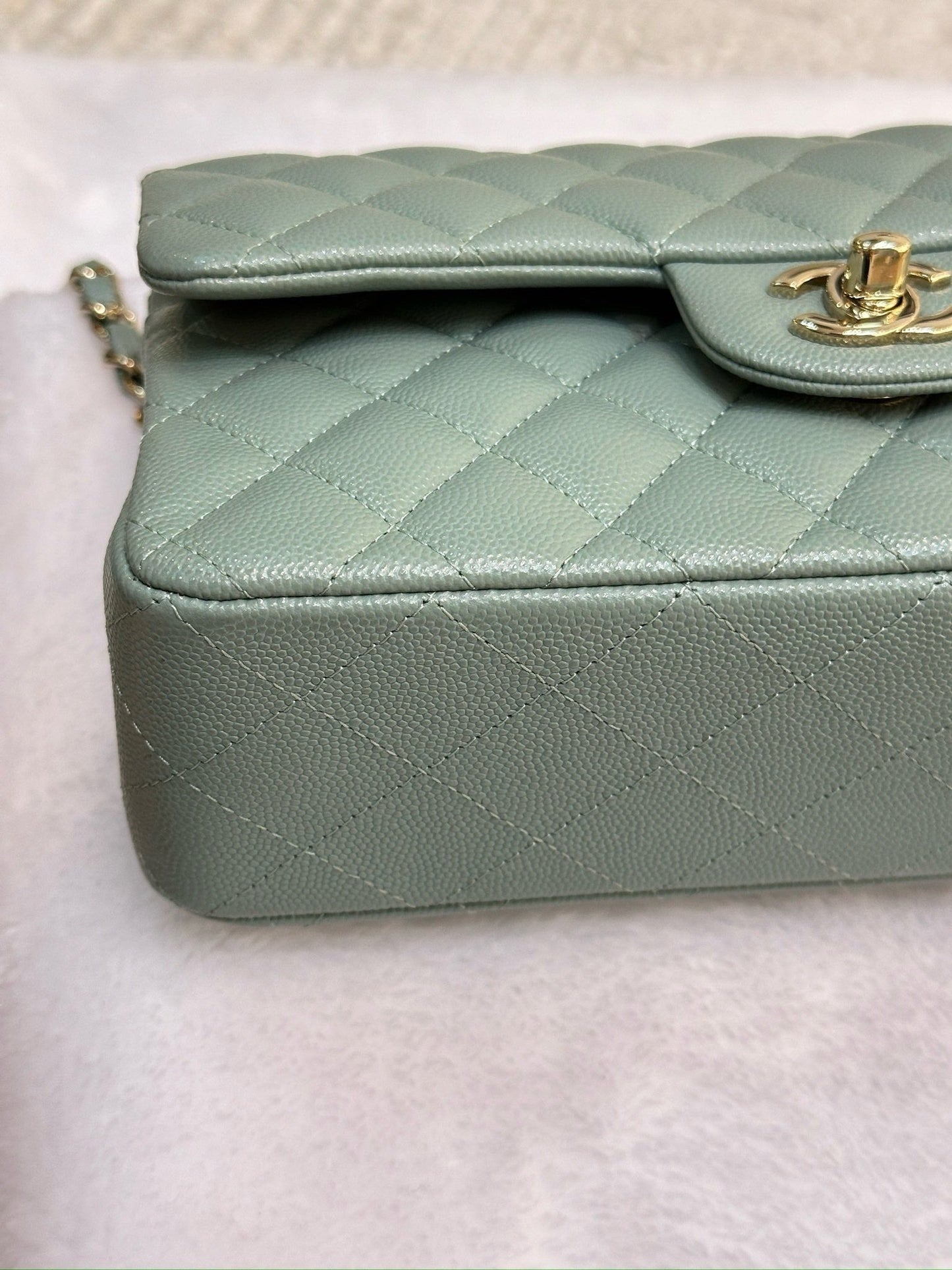 Chanel Small Caviar Quilted Double Flap Dark Green 22C