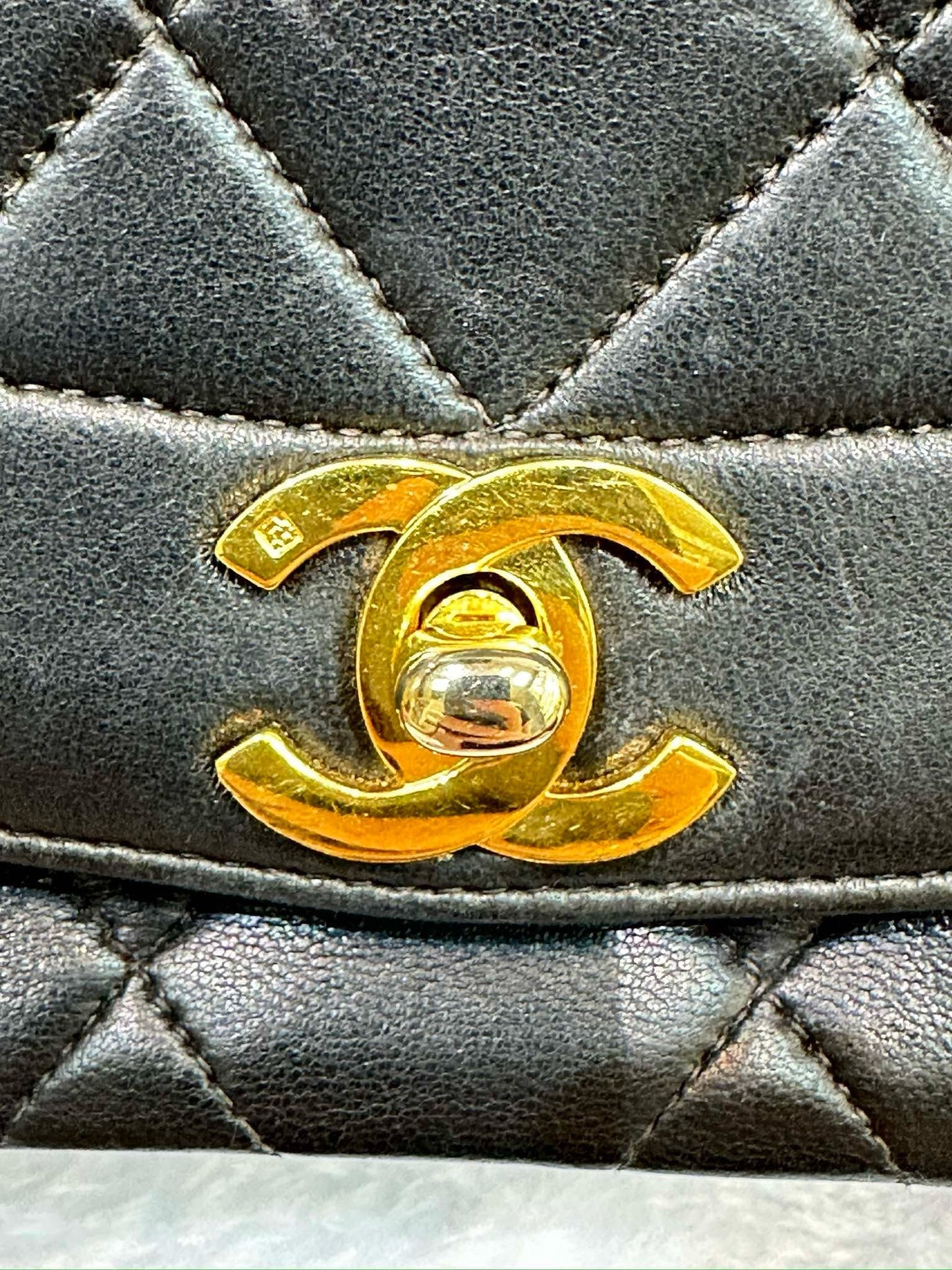 Chanel Small Vintage Diana Lambskin Should Flap Bag Black GHW 2 Holo