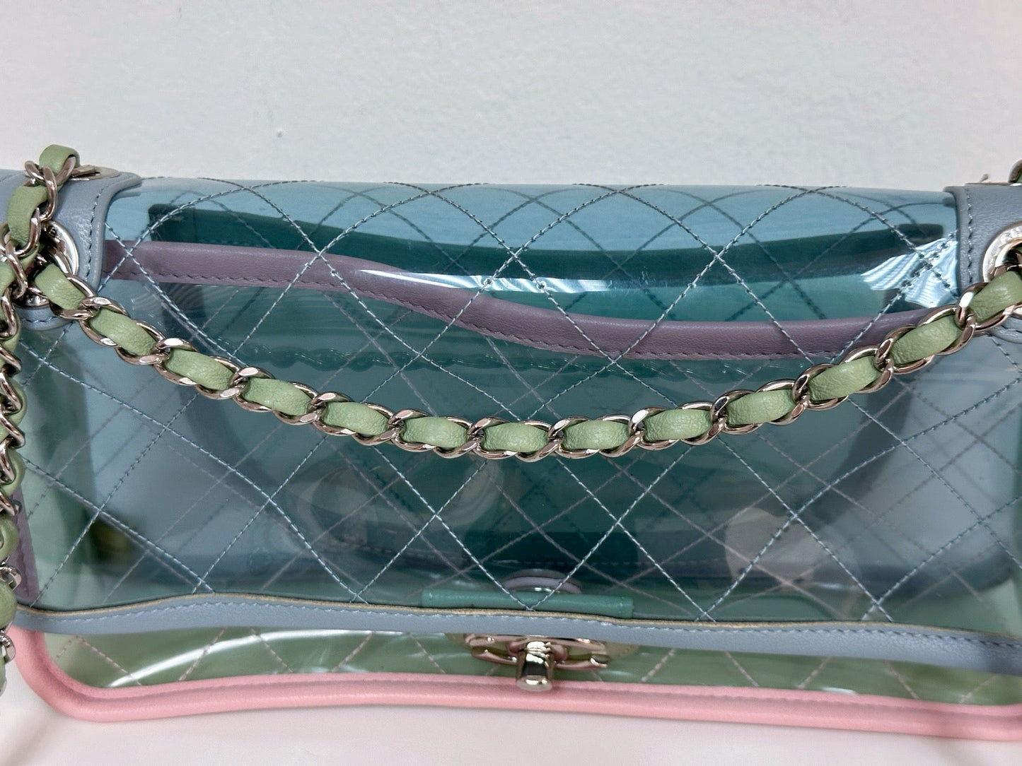Chanel Coco Splash PVC Medium Flap Bag Pink/Blue/Green Holo card 2569