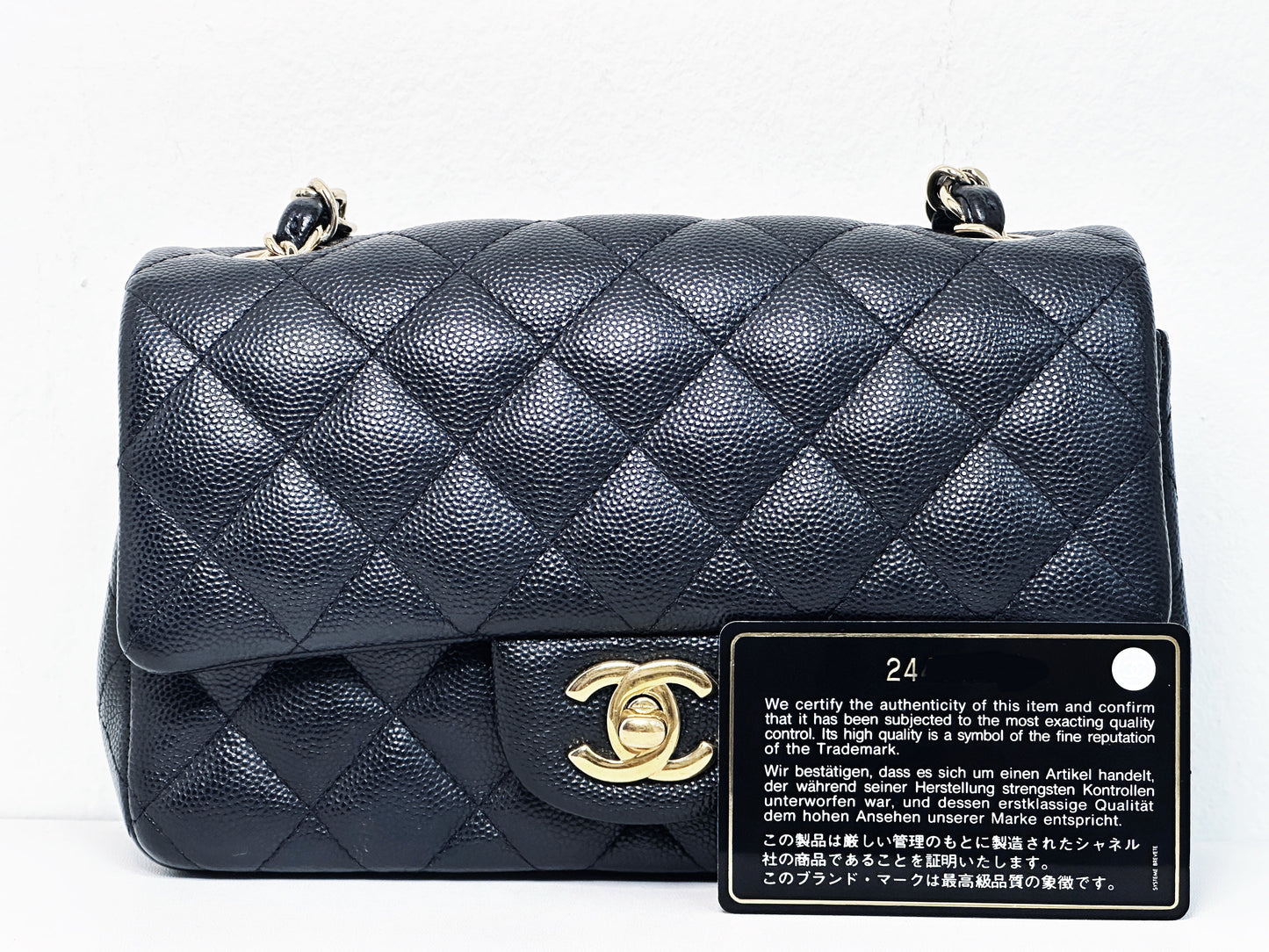 Chanel Caviar Quilted Mini Rectangular Flap black GHW 2449 holo card