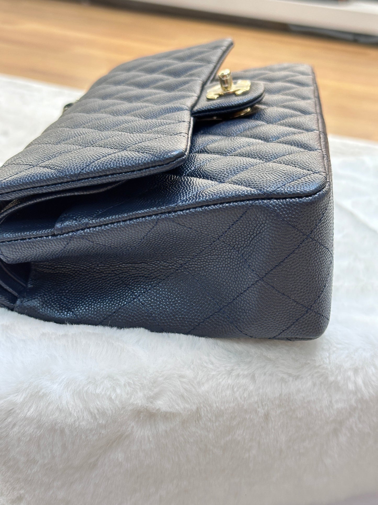 CHANEL Caviar Quilted Medium Double Flap 18B Navy