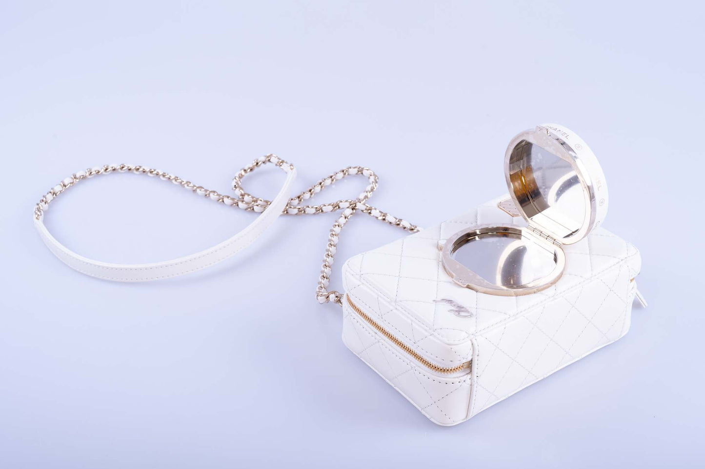 24S Chanel Collectible Runway Camera White Mirror Crossbody Bag