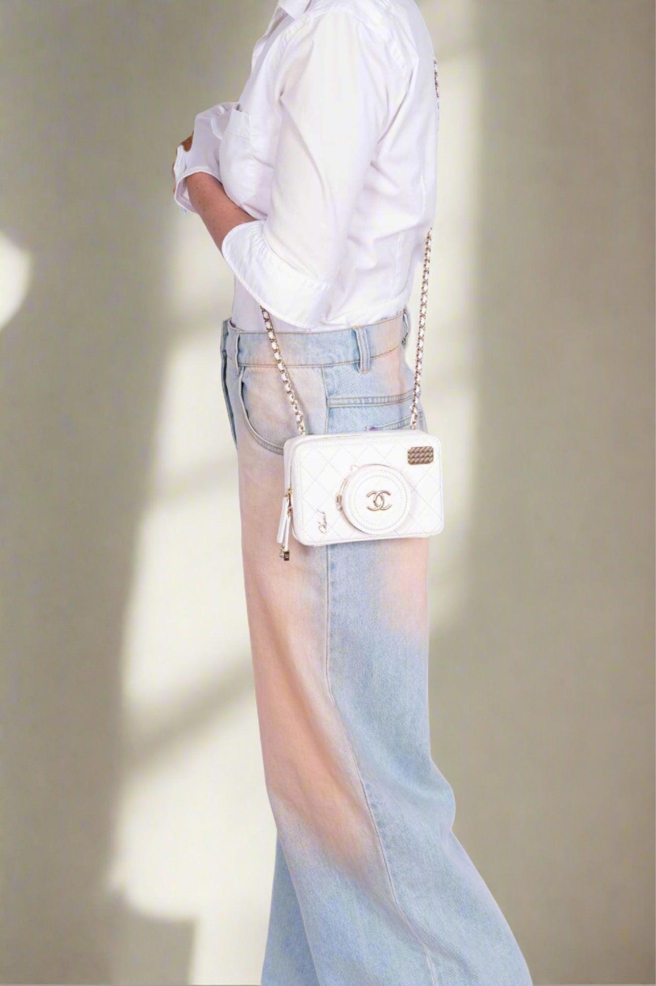 24S Chanel Collectible Runway Camera White Mirror Crossbody Bag