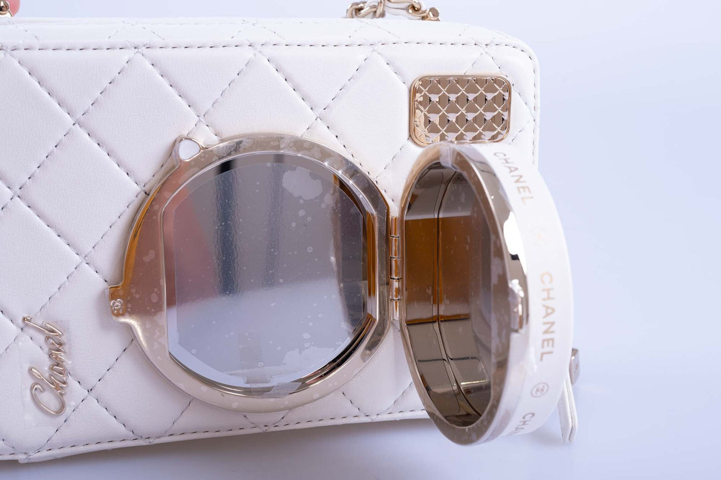 24S Chanel Collectible Runway Camera White Mirror Crossbody Bag