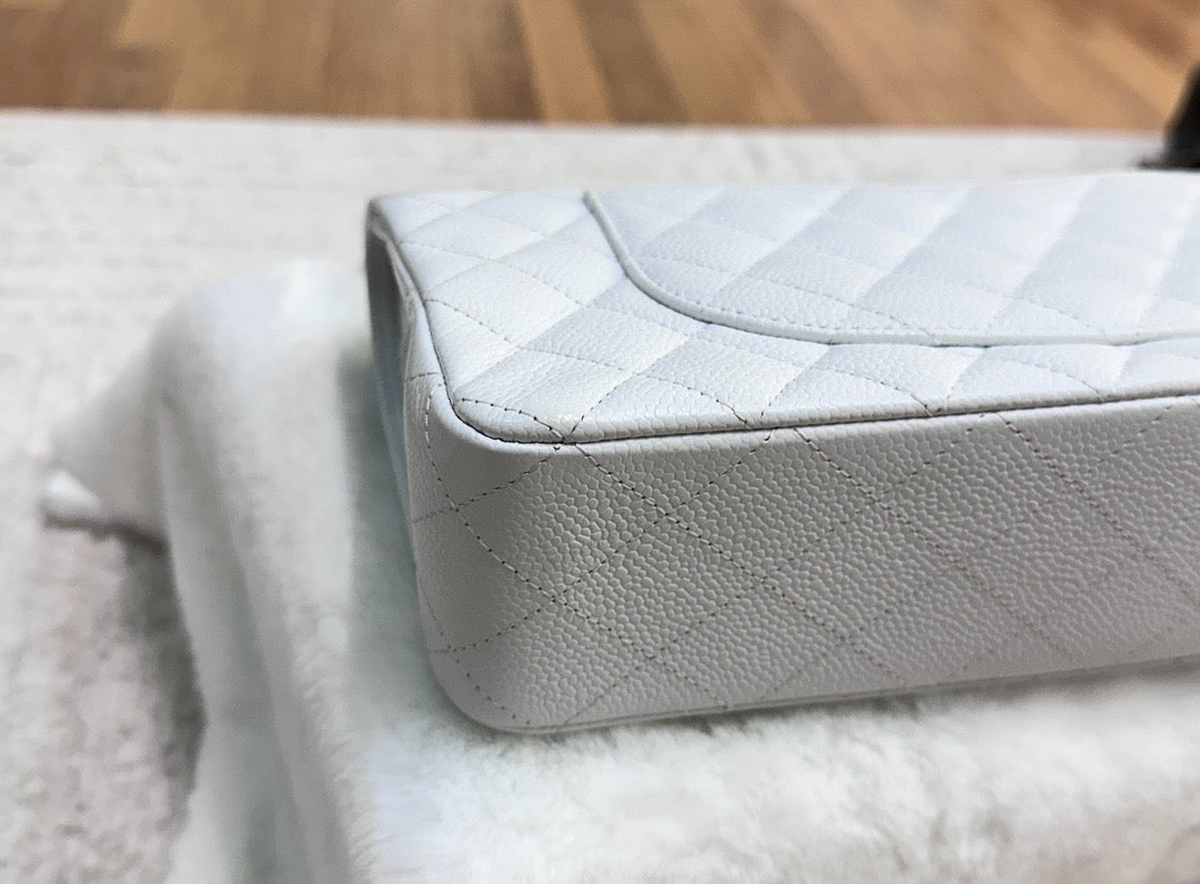 Chanel White Caviar Medium Classic 2.55 Double Flap Bag