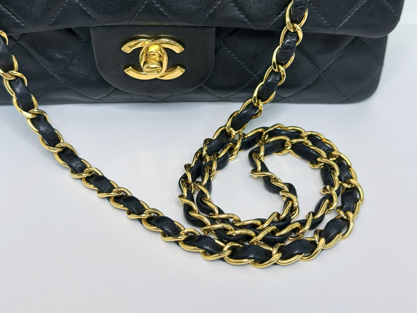 Chanel Vintage Black Quilted Lambskin Small Classic Double Flap Bag 4591 holo card