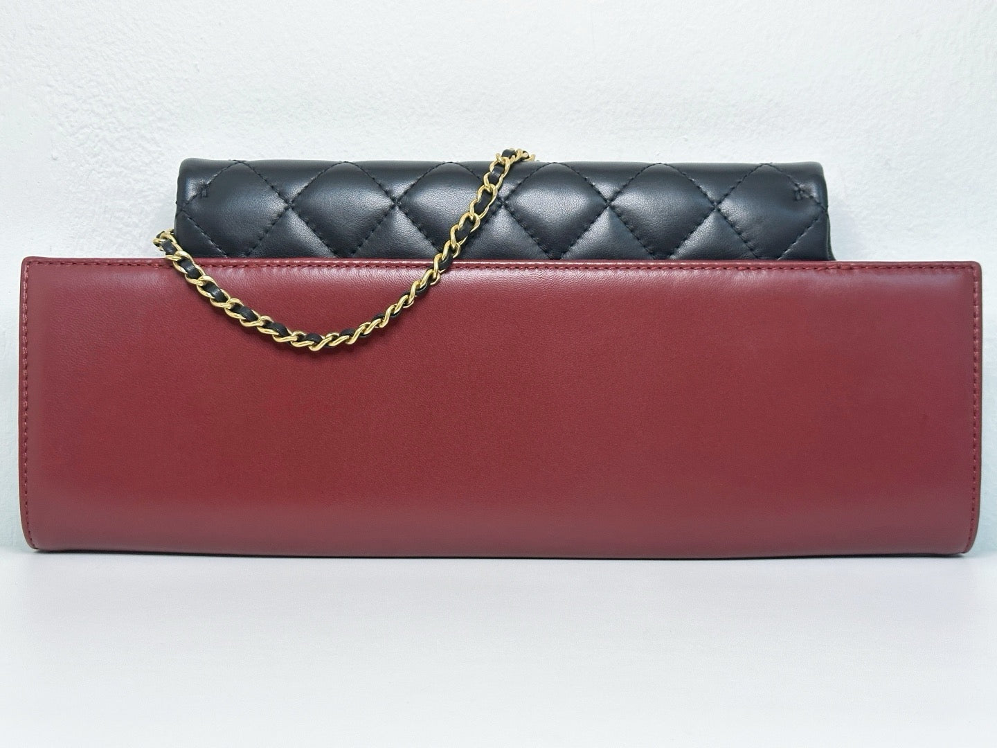 Chanel Pre-owned Classic Flap Gabrielle Brasserie Menu Clutch Burgundy and Black Lambskin Antique GHW 2163 holo card