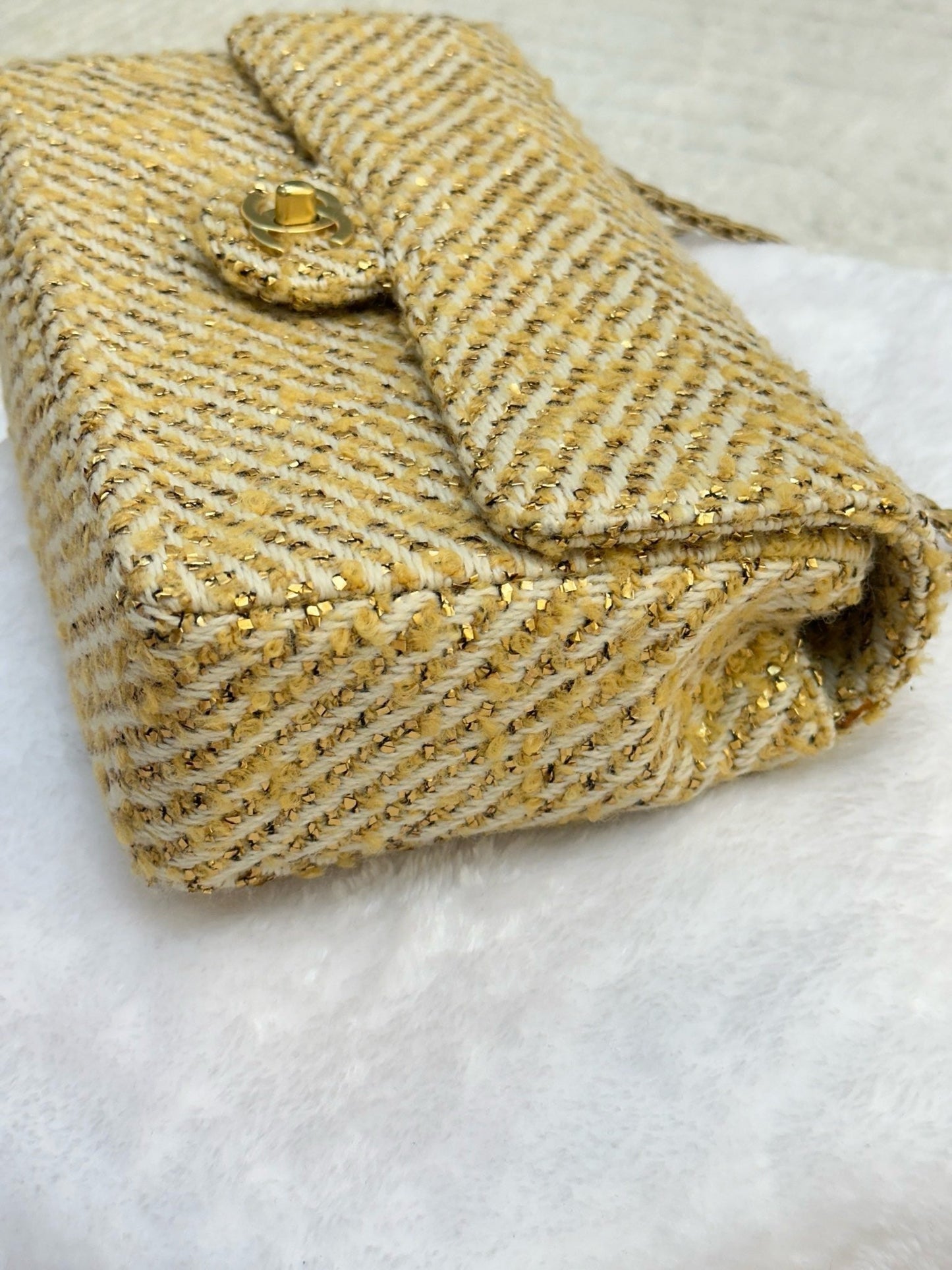 Chanel Medium Gold Tweed Single Flap Bag