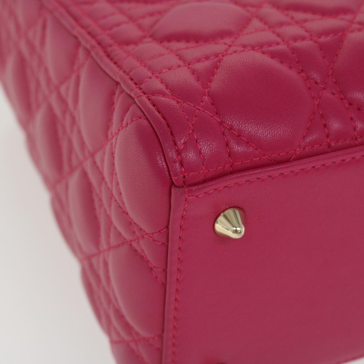 CHRISTIAN DIOR Lady Dior Hand Bag Lamb Skin 2way Pink Auth 28644