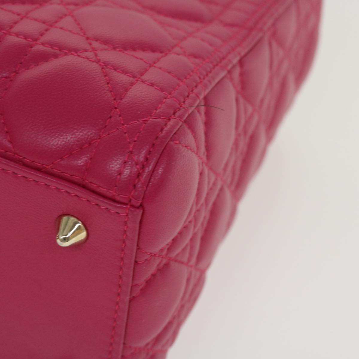 CHRISTIAN DIOR Lady Dior Hand Bag Lamb Skin 2way Pink Auth 28644