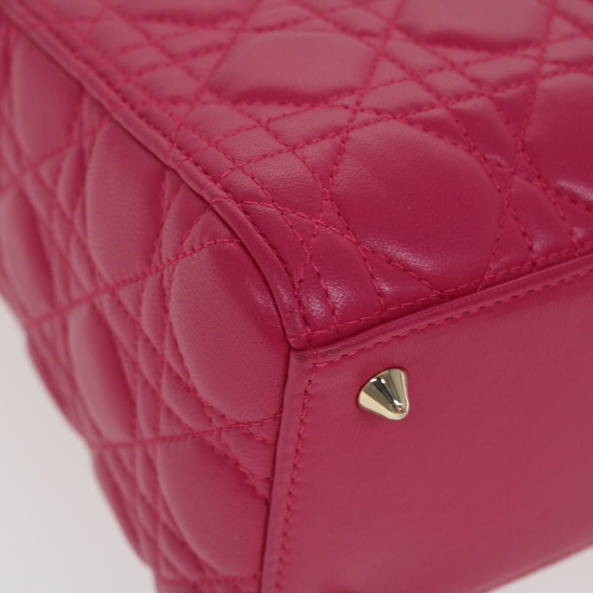 CHRISTIAN DIOR Lady Dior Hand Bag Lamb Skin 2way Pink Auth 28644
