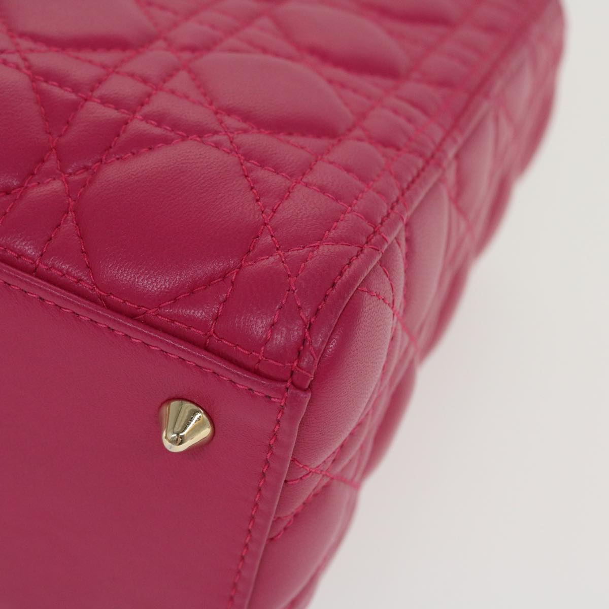 CHRISTIAN DIOR Lady Dior Hand Bag Lamb Skin 2way Pink Auth 28644