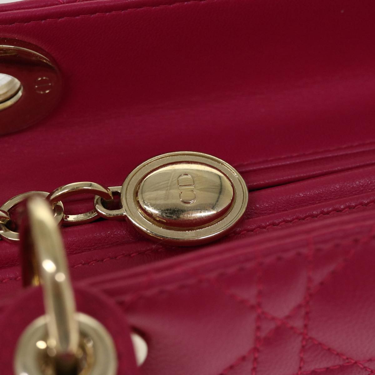 CHRISTIAN DIOR Lady Dior Hand Bag Lamb Skin 2way Pink Auth 28644