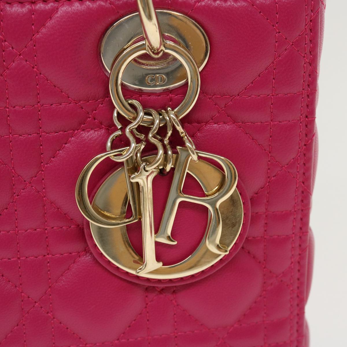 CHRISTIAN DIOR Lady Dior Hand Bag Lamb Skin 2way Pink Auth 28644