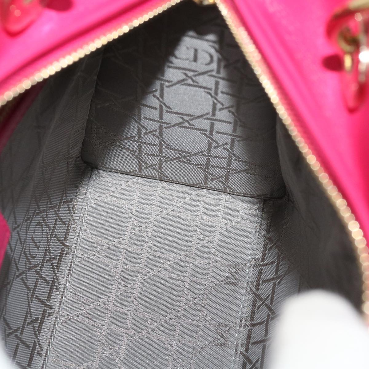 CHRISTIAN DIOR Lady Dior Hand Bag Lamb Skin 2way Pink Auth 28644