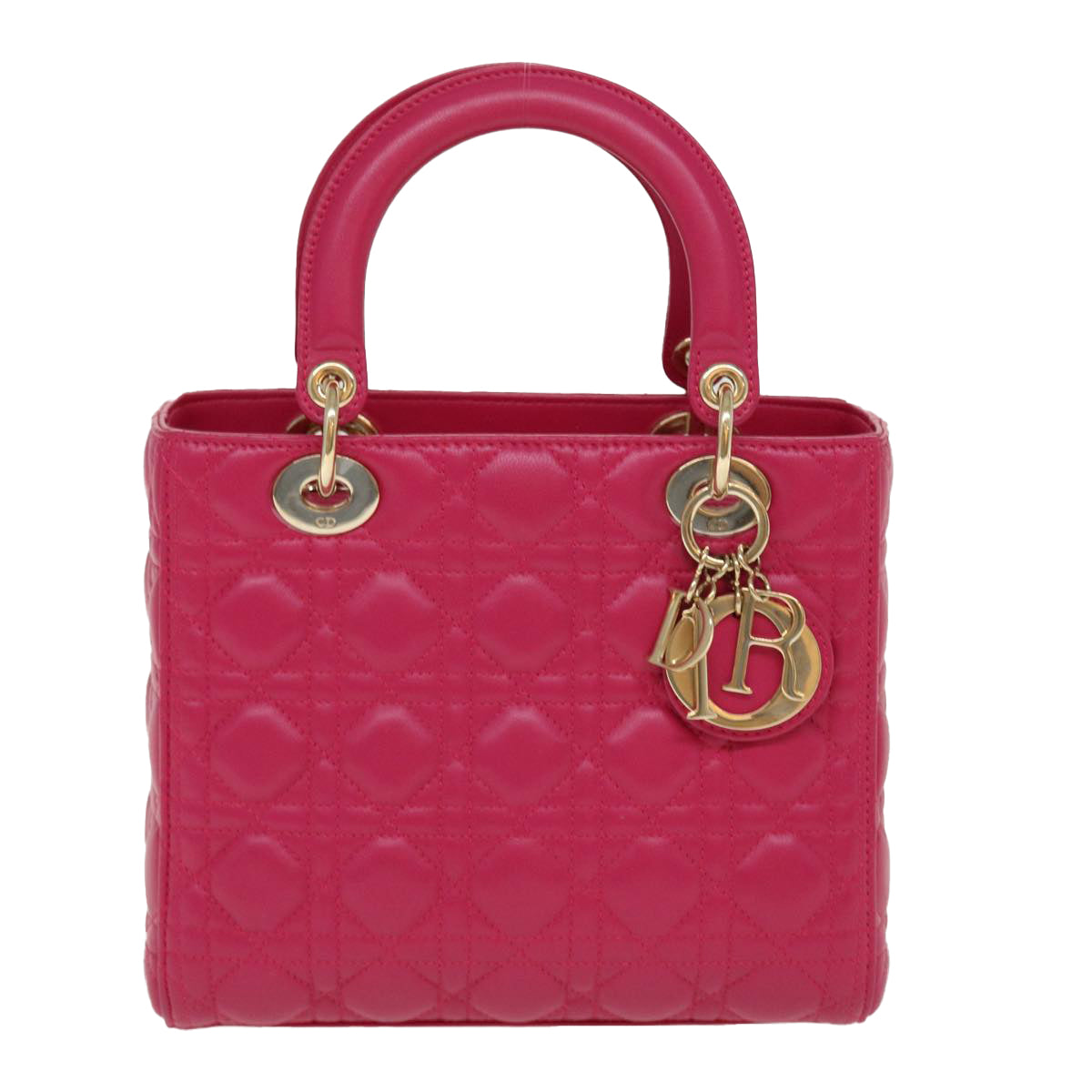 CHRISTIAN DIOR Lady Dior Hand Bag Lamb Skin 2way Pink Auth 28644