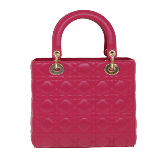 CHRISTIAN DIOR Lady Dior Hand Bag Lamb Skin 2way Pink Auth 28644