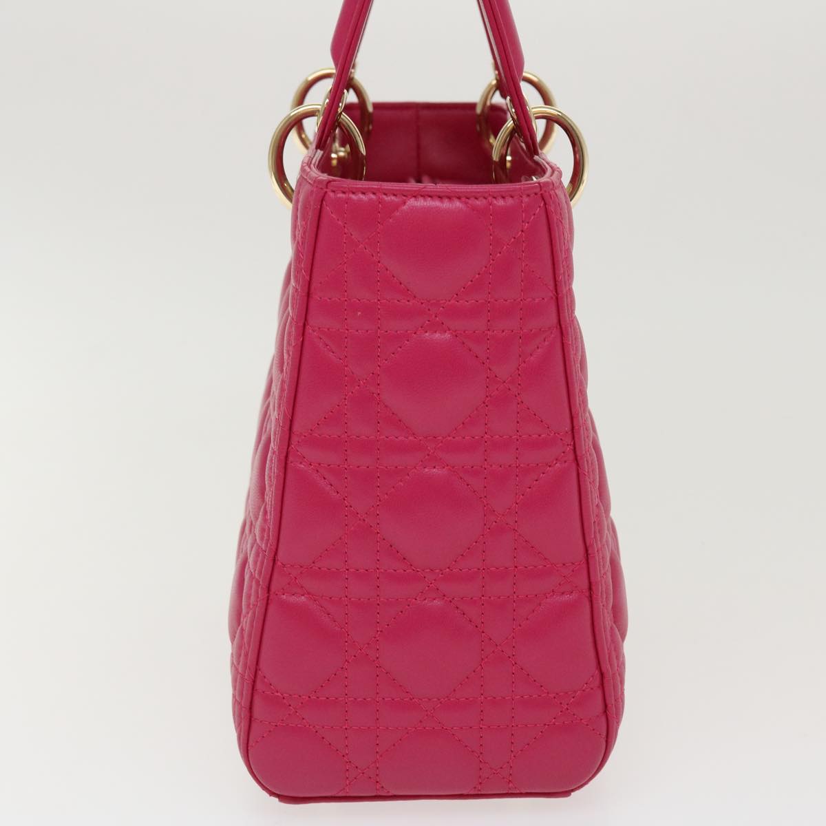 CHRISTIAN DIOR Lady Dior Hand Bag Lamb Skin 2way Pink Auth 28644