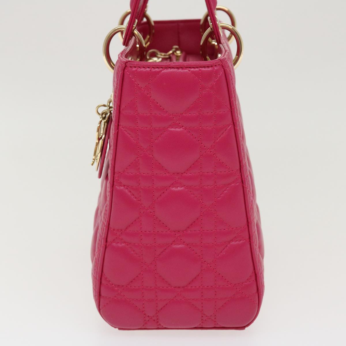 CHRISTIAN DIOR Lady Dior Hand Bag Lamb Skin 2way Pink Auth 28644