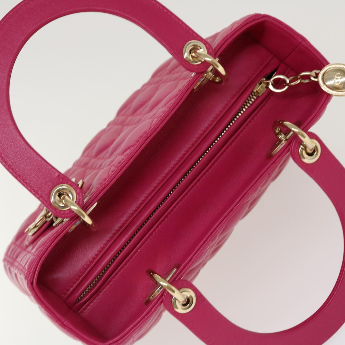 CHRISTIAN DIOR Lady Dior Hand Bag Lamb Skin 2way Pink Auth 28644