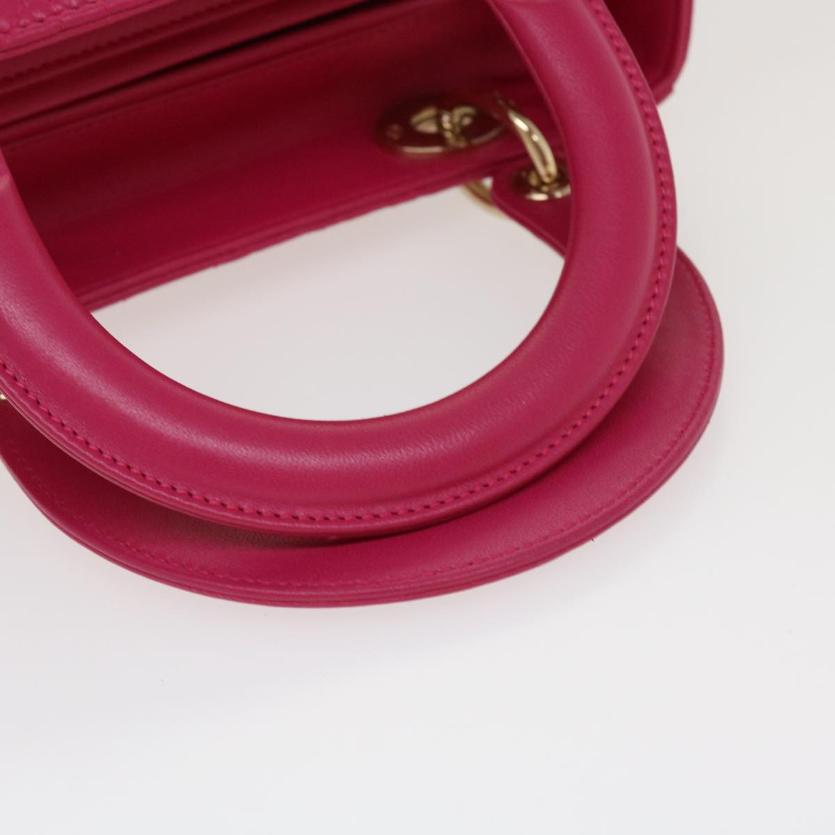CHRISTIAN DIOR Lady Dior Hand Bag Lamb Skin 2way Pink Auth 28644