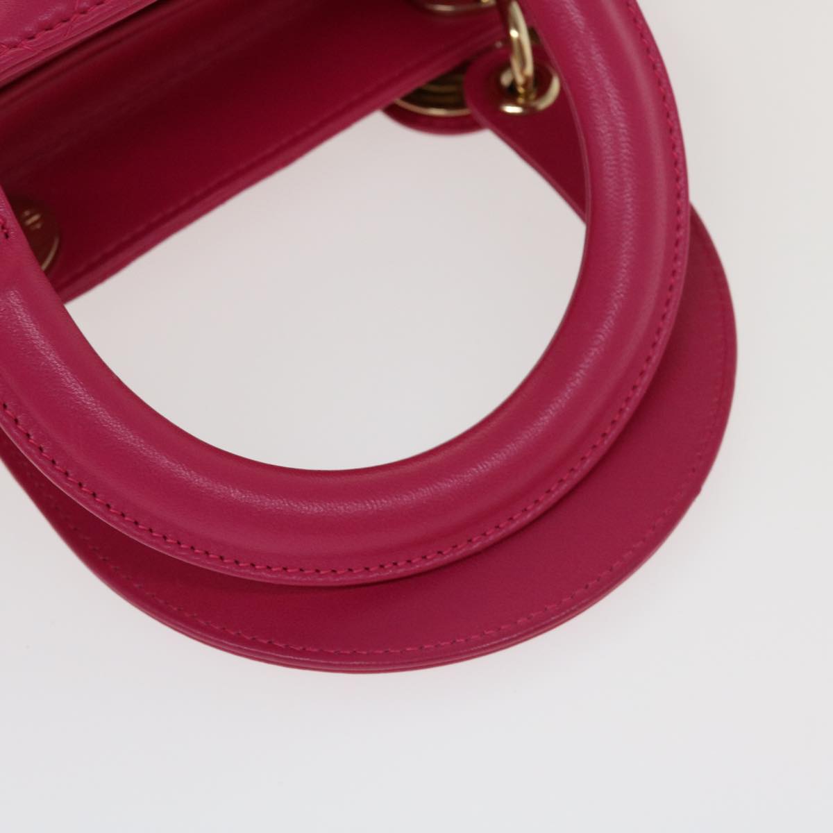 CHRISTIAN DIOR Lady Dior Hand Bag Lamb Skin 2way Pink Auth 28644