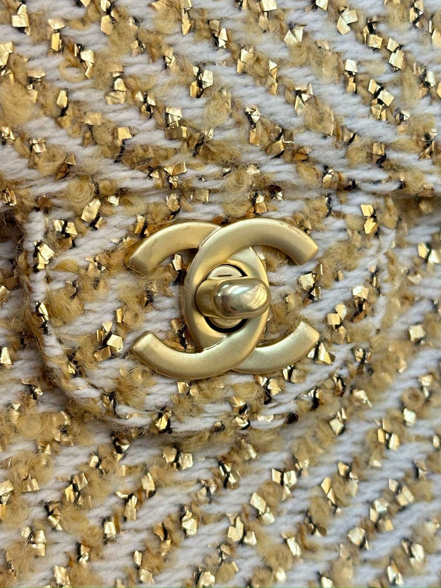 Chanel Medium Gold Tweed Single Flap Bag