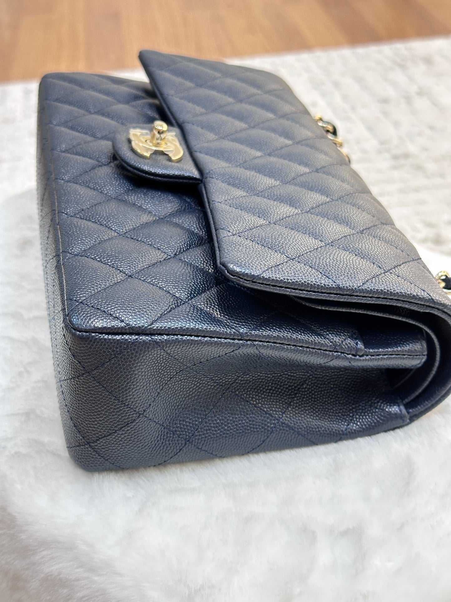 CHANEL Caviar Quilted Medium Double Flap 18B Navy