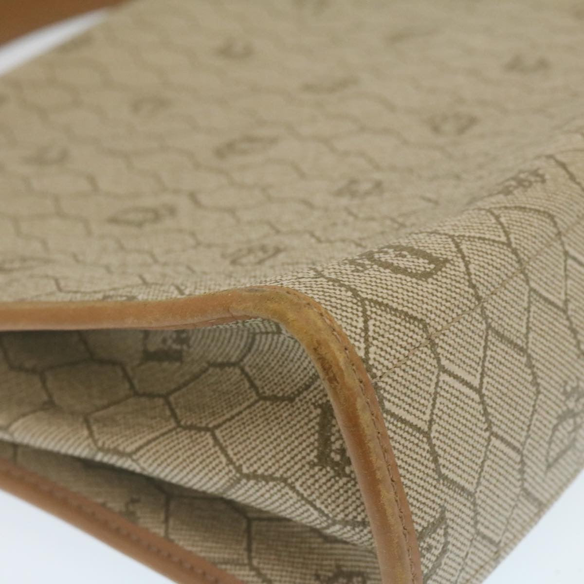 CHRISTIAN DIOR Honeycomb Canvas Hand Bag PVC Leather Beige Auth 29371