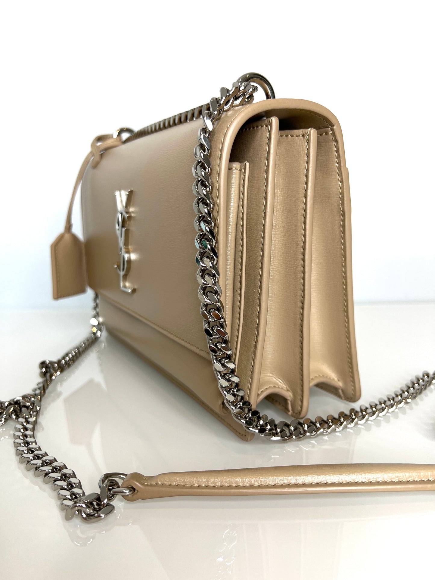 Saint Laurent YSL Sunset Medium Beige Chain Crossbody Shoulder Bag