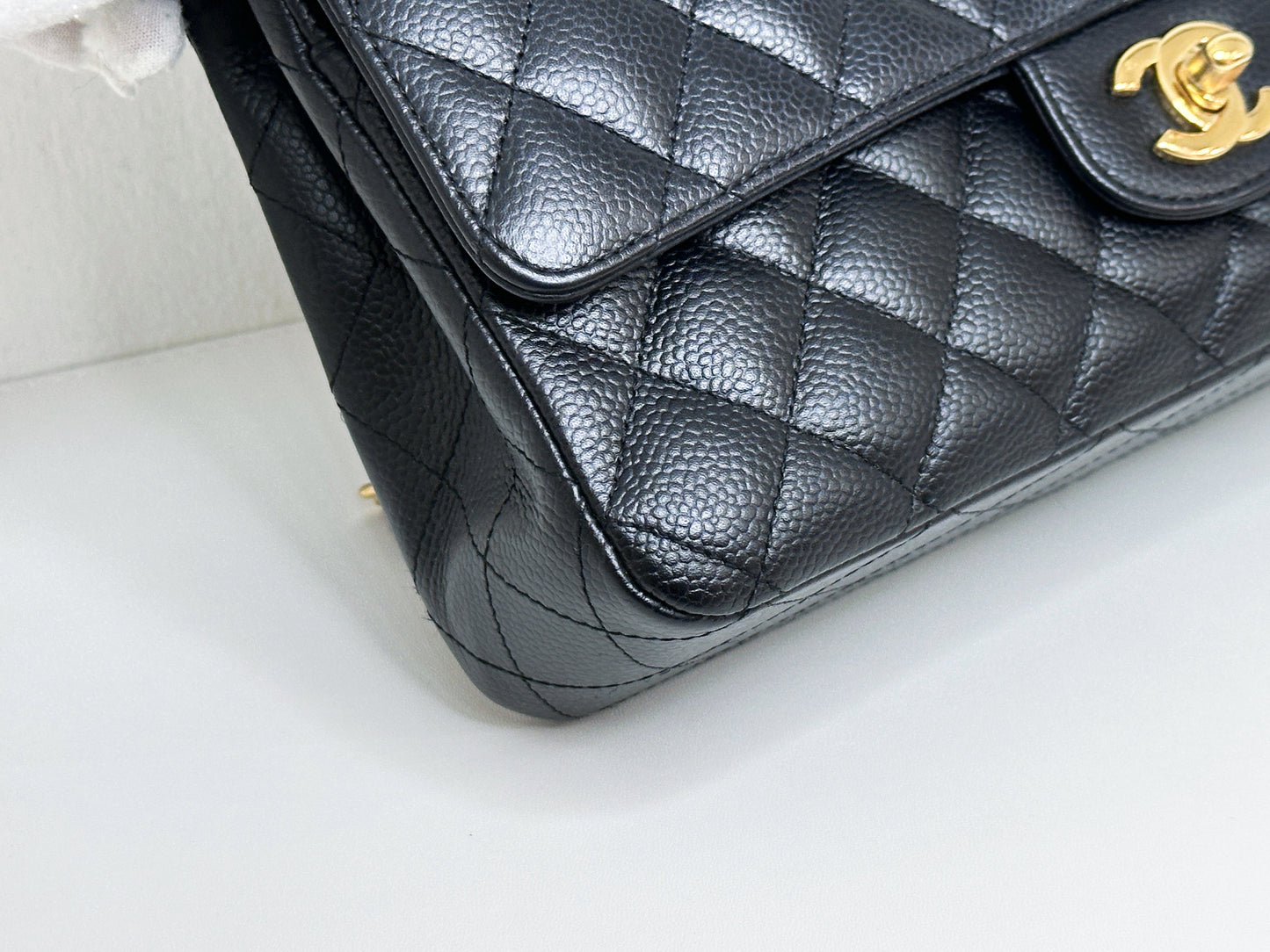 Chanel Medium Size Classic Quilted Caviar Double Flap Bag Black 1184 holo card